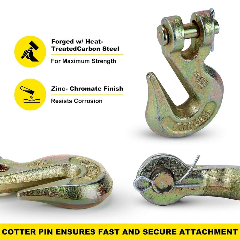 Htata Prep G70 5/16 Chain Hook Heavy Duty Clevis Grab Hook for 5/16 Inch Grade 70 Chain - for Trailer Truck Transport Yellow Chromate Finish (4Pack) - Image 3